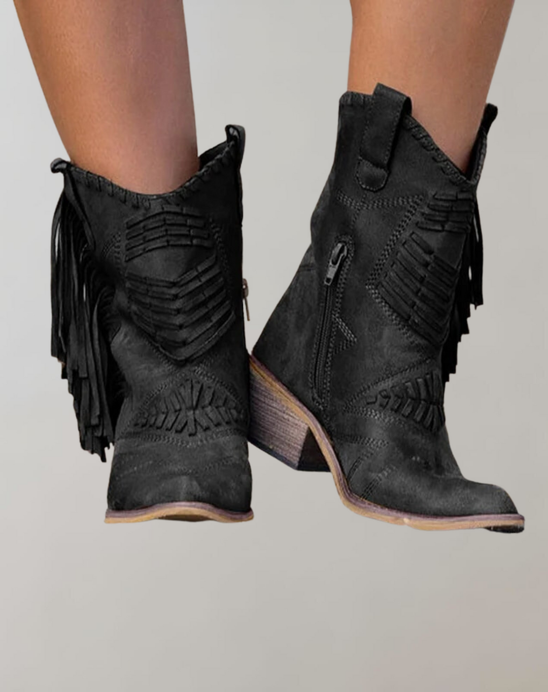 Women's Fringe Ankle Boots with Zip Closure