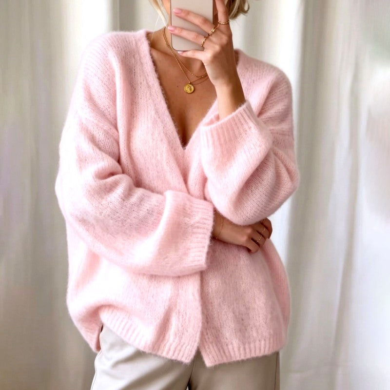 Women's Fuzzy Open-Front Oversized Knit Cardigan