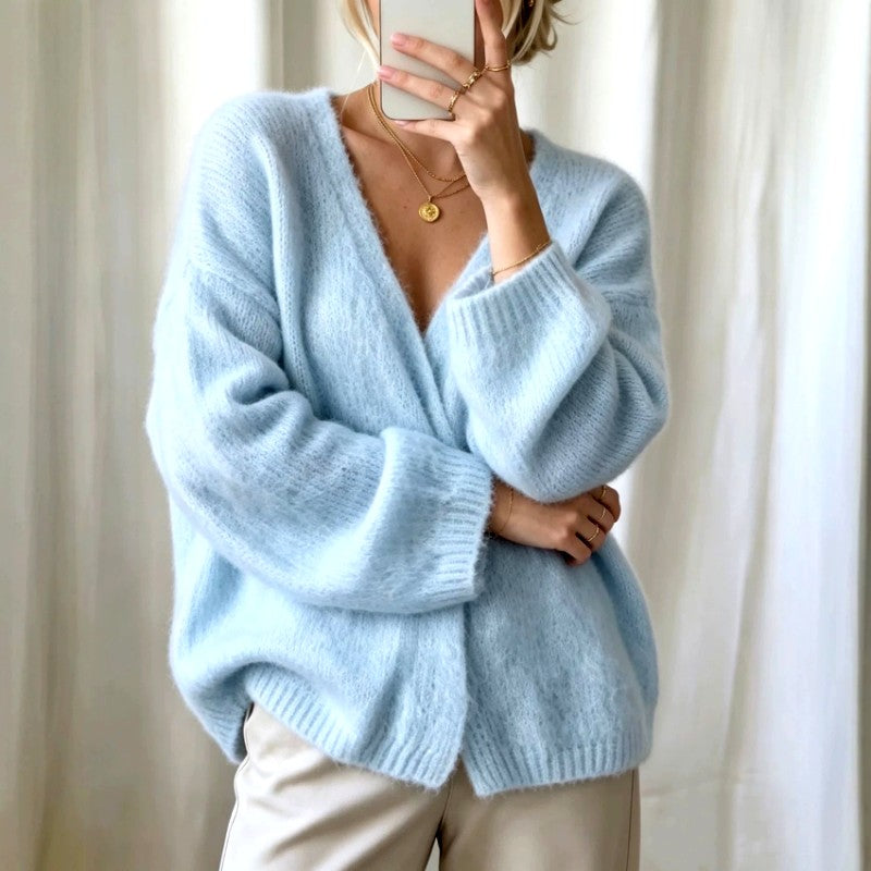 Women's Fuzzy Open-Front Oversized Knit Cardigan
