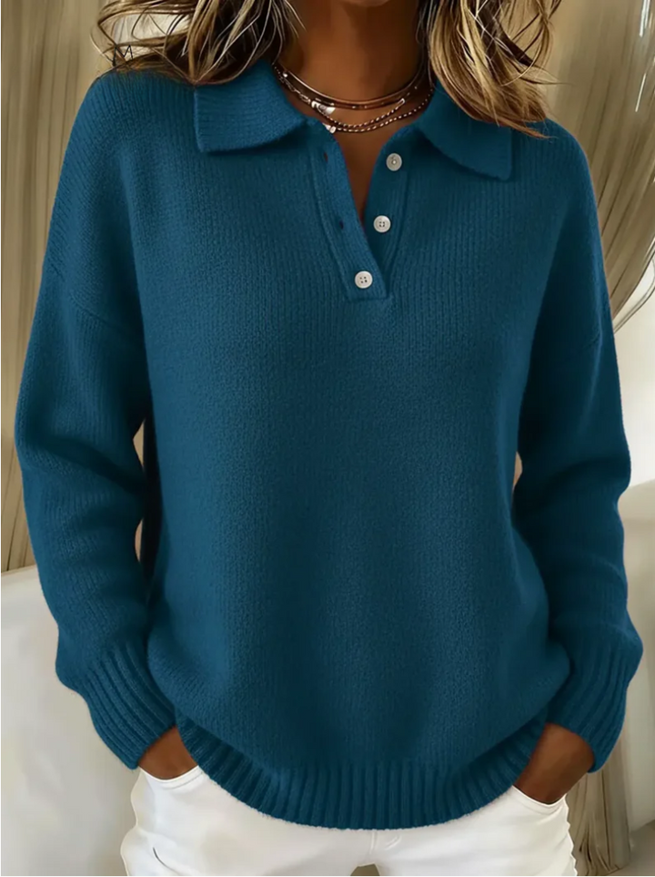 Women's Ribbed Knit Polo Sweater
