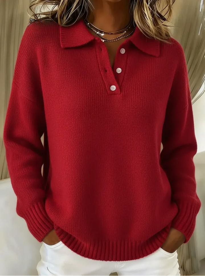 Women's Ribbed Knit Polo Sweater