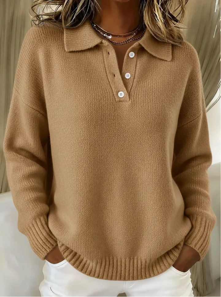 Women's Ribbed Knit Polo Sweater