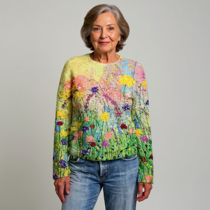 Women's Floral Intarsia Crewneck Knit Sweater