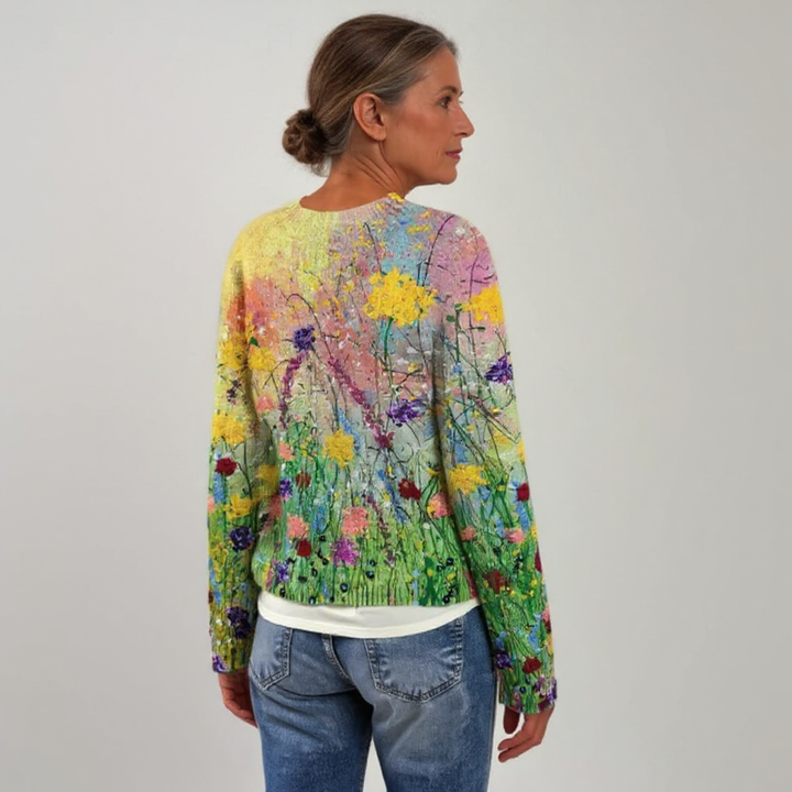 Women's Floral Intarsia Crewneck Knit Sweater