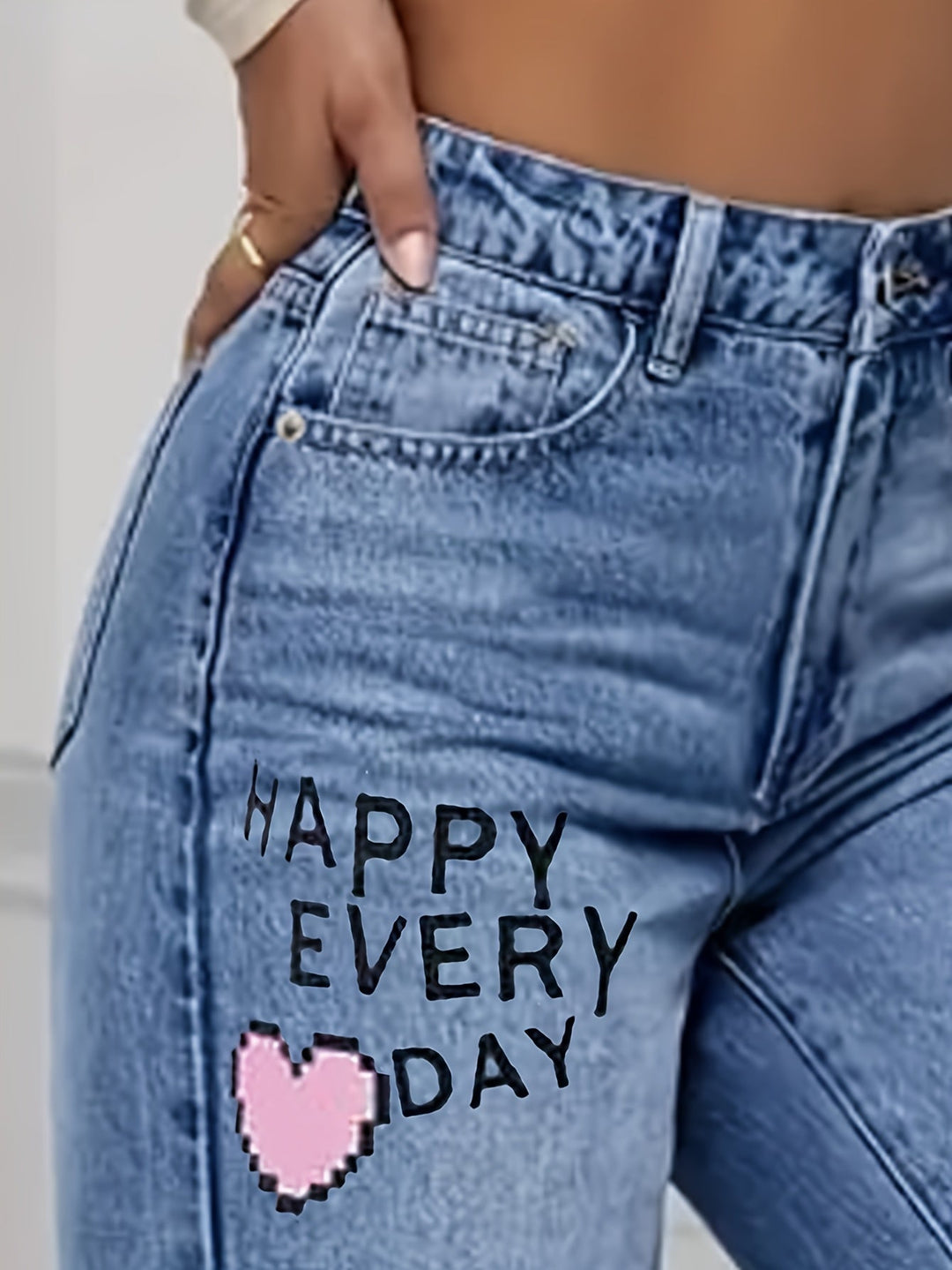 Lotte | Women's Jeans with Hearts and Graffiti Print
