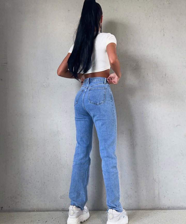 Amelie | Women's Stretch Wide Leg Jeans with Heart Print