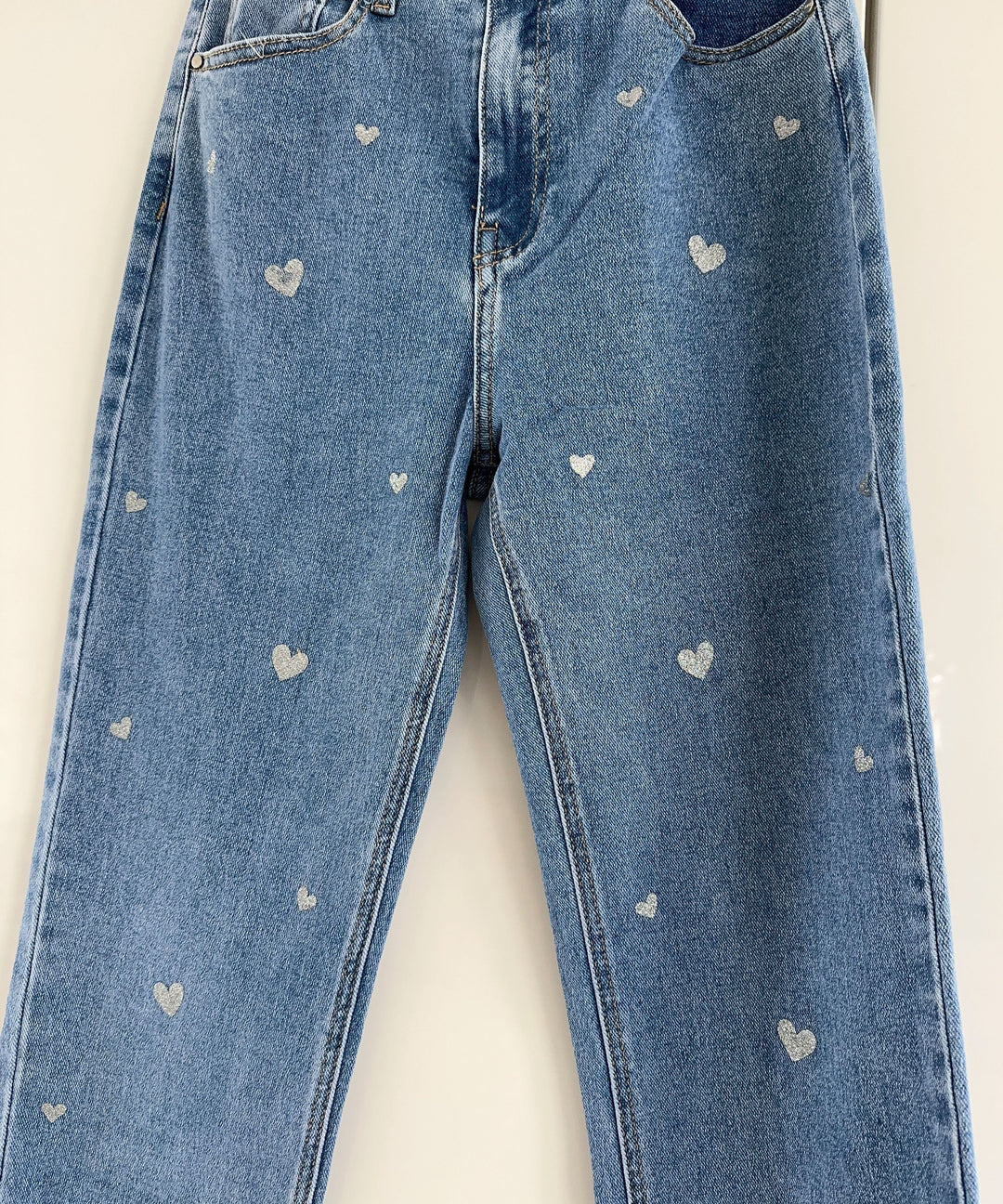 Amelie | Women's Stretch Wide Leg Jeans with Heart Print