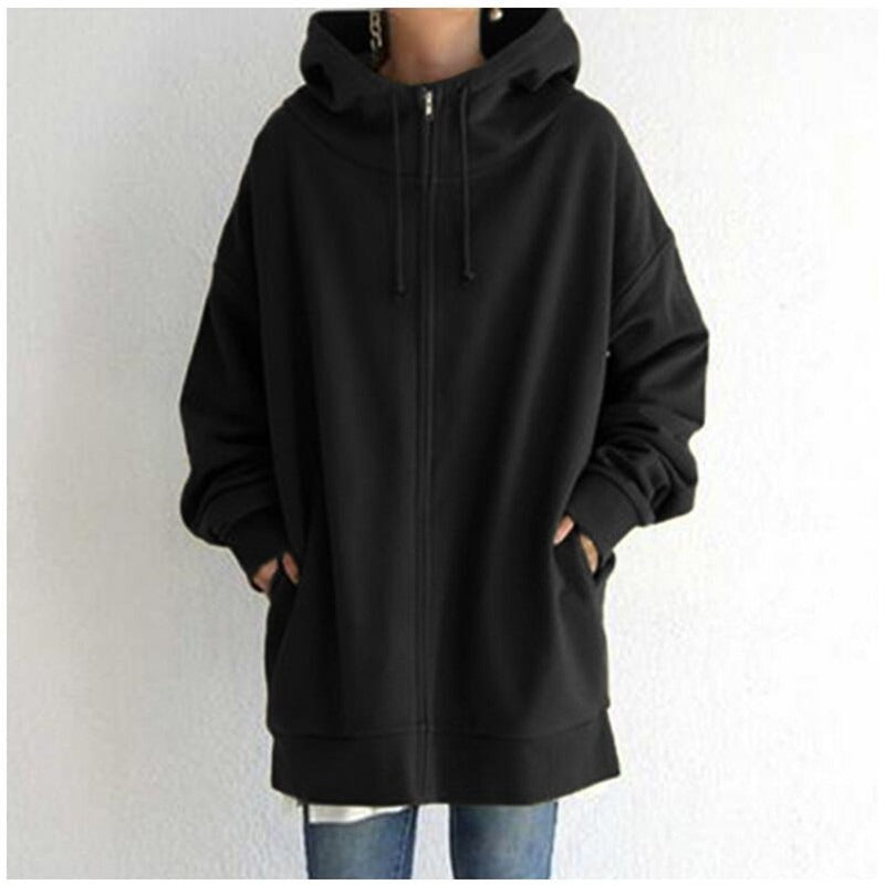 Women's Oversized Zip Hoodie with Drawstring Hood