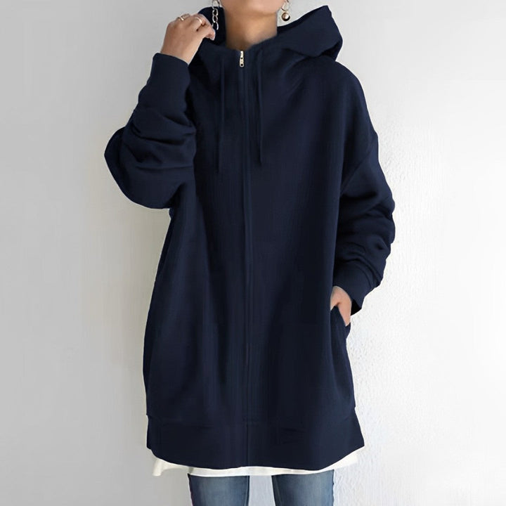 Women's Oversized Zip Hoodie with Drawstring Hood