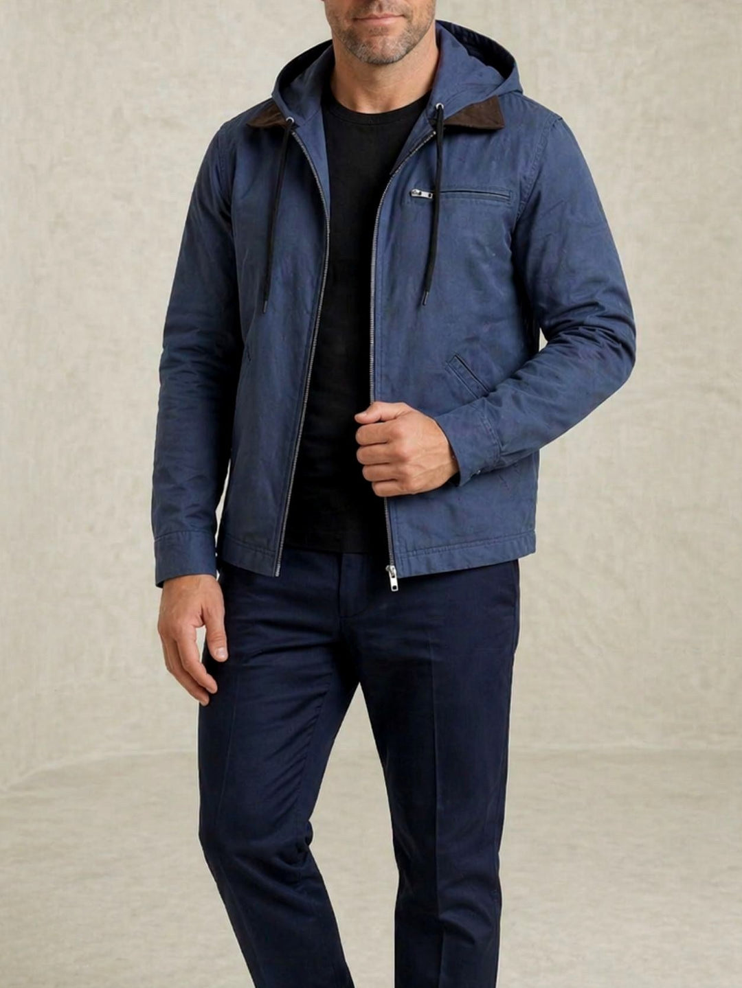 Men's Zip-Front Jacket with Drawstring Hood