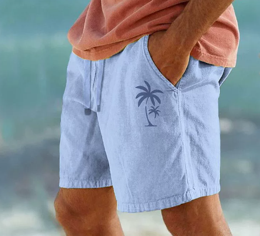 Men's Summer Shorts with Palm Embroidery for Casual Style