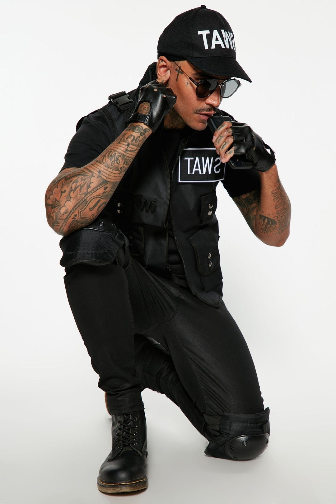 Halloween's Tactical Costume Set with Vest, Cap, and Fingerless Gloves