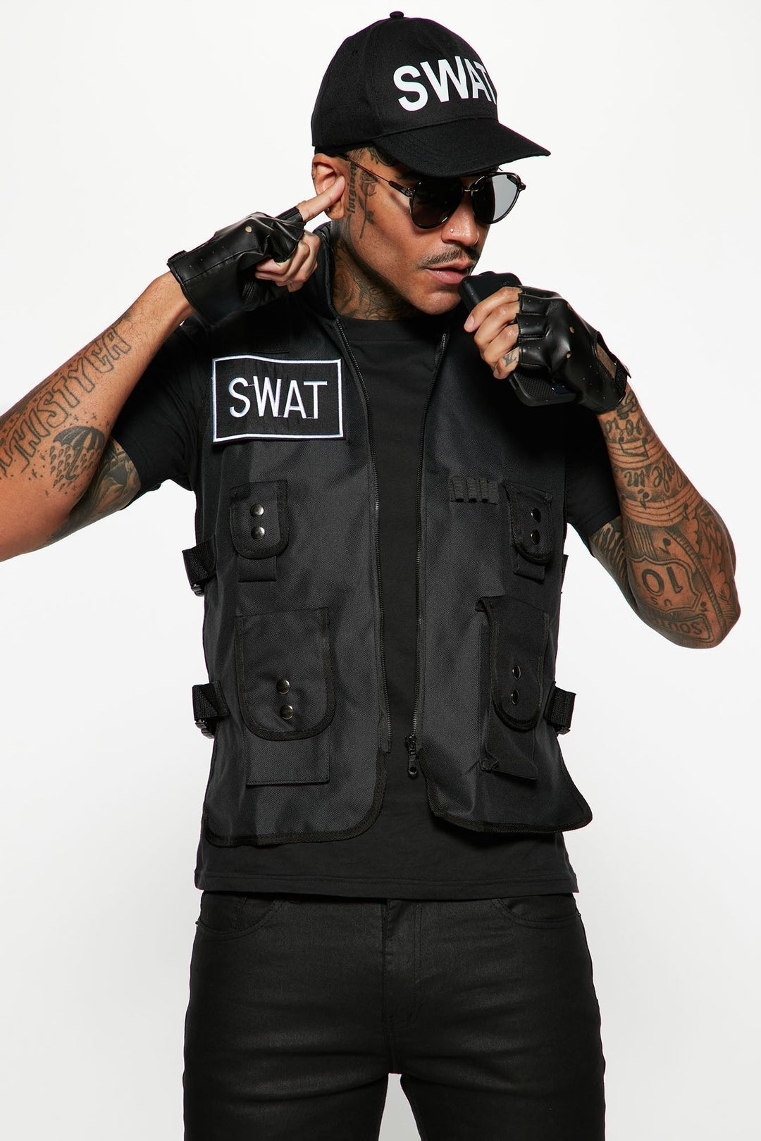 Halloween's Tactical Costume Set with Vest, Cap, and Fingerless Gloves