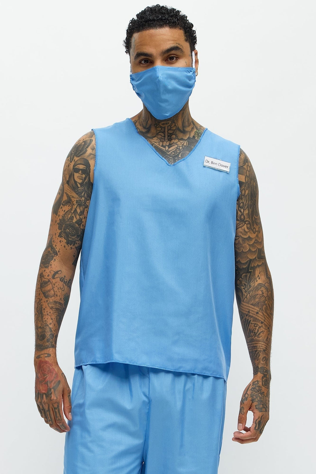 Halloween's Men's Blue Medical Scrub Costume Set with V Neck Top