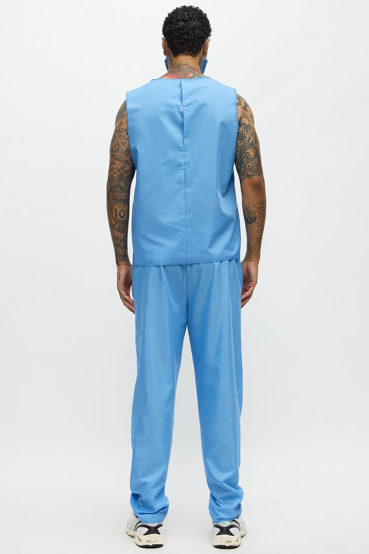 Halloween's Men's Blue Medical Scrub Costume Set with V Neck Top