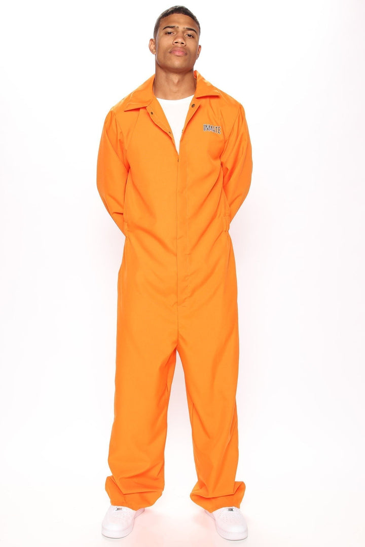 Halloween's Orange Prisoner Costume Jumpsuit with Chest Print