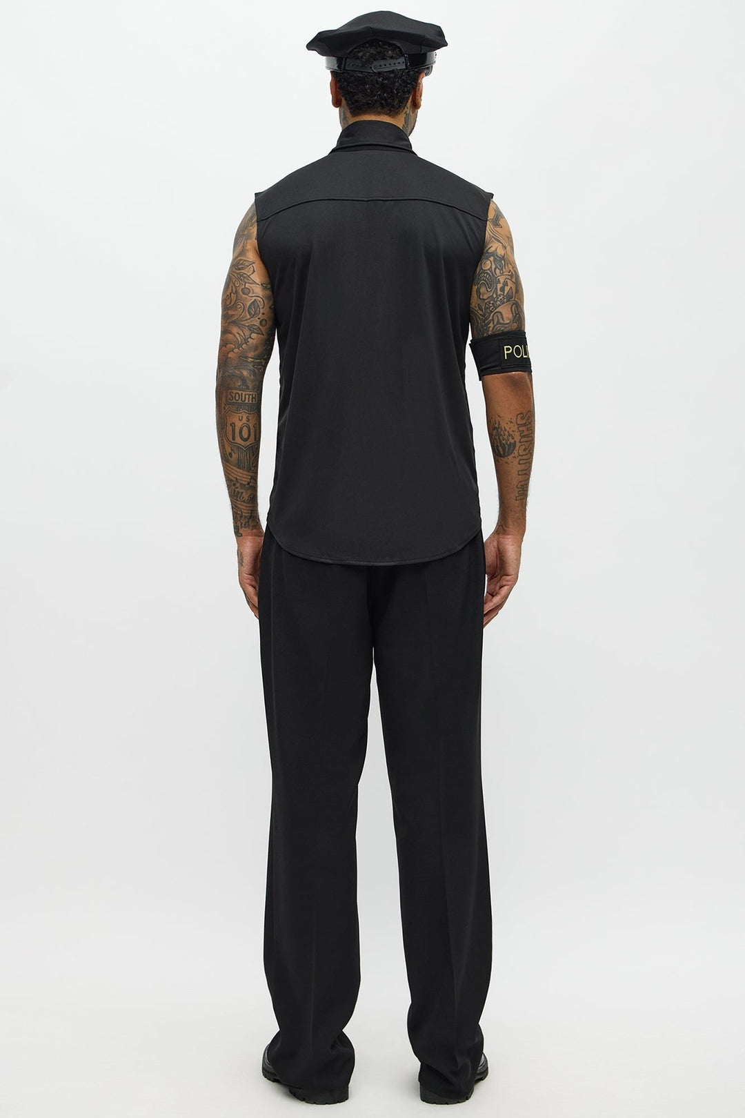 Halloween's Men's Black Officer Costume Shirt and Hat Set