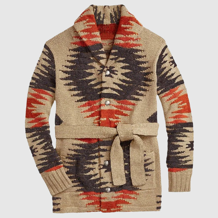 Men's Aztec-Print Cardigan with Shawl Collar