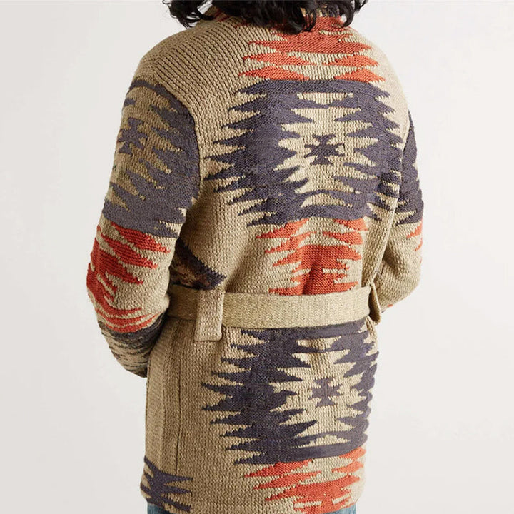 Men's Aztec-Print Cardigan with Shawl Collar