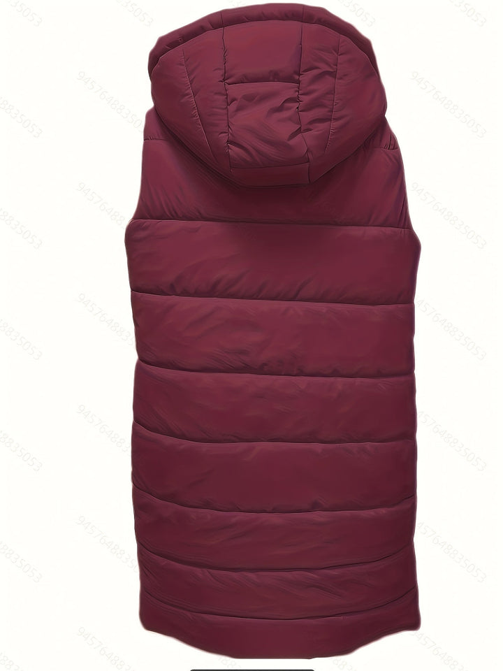 Women's Longline Hooded Padded Vest with Snap Buttons