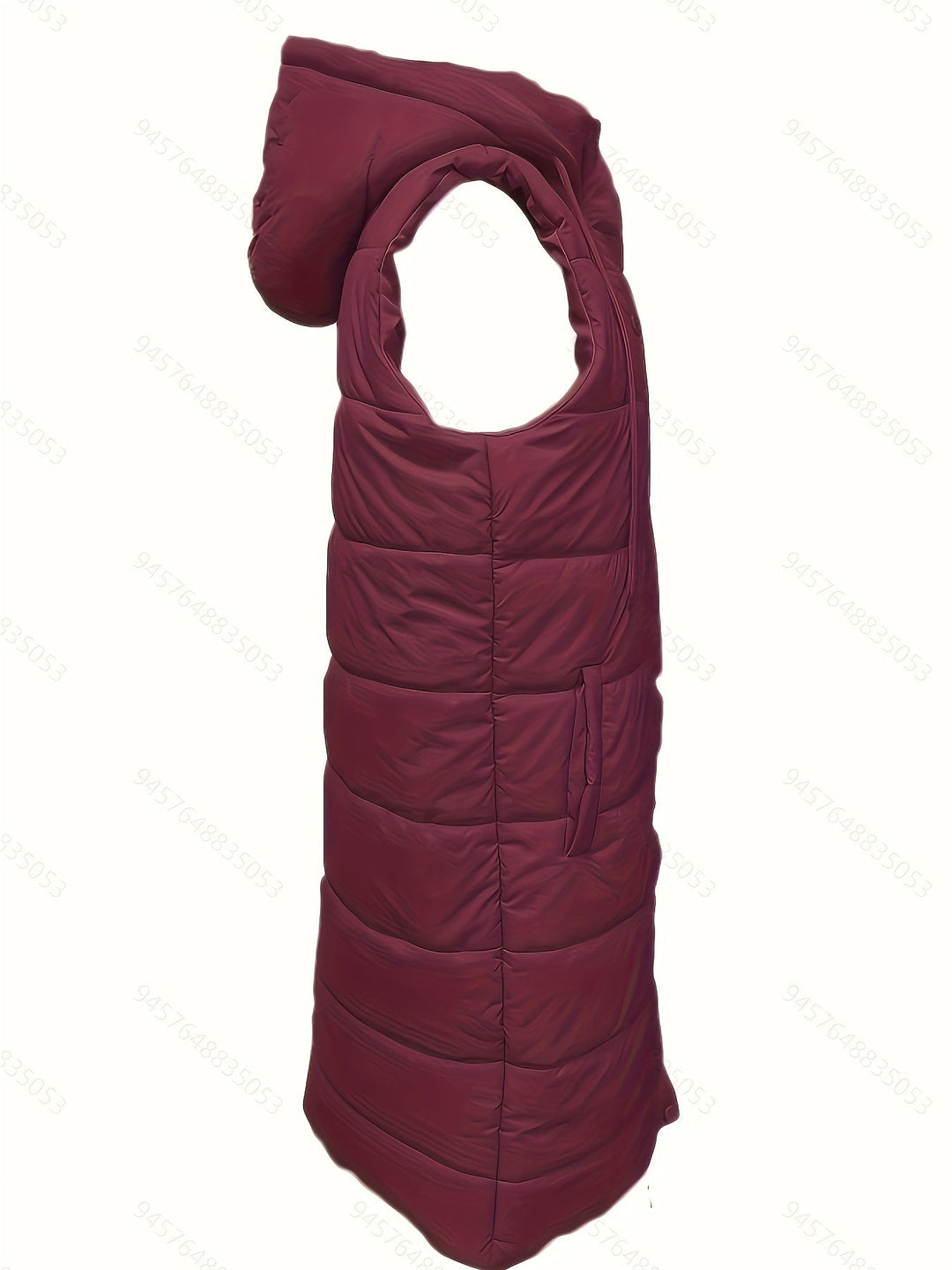 Women's Longline Hooded Padded Vest with Snap Buttons