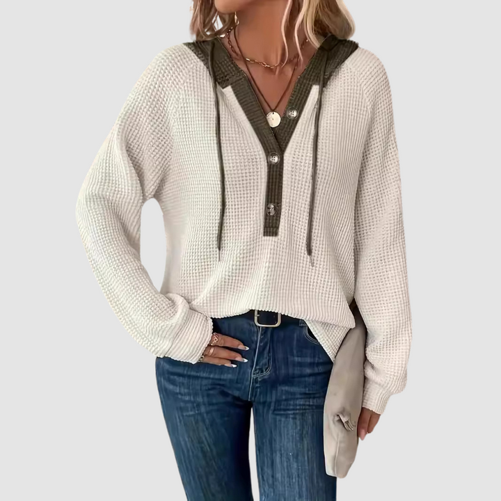 Women's Waffle-Knit Hoodie with Button Front Design