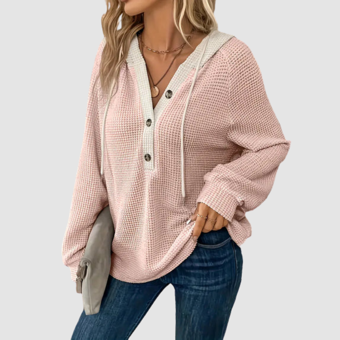 Women's Waffle-Knit Hoodie with Button Front Design