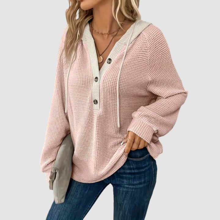 Women's Waffle-Knit Hoodie with Button Front Design
