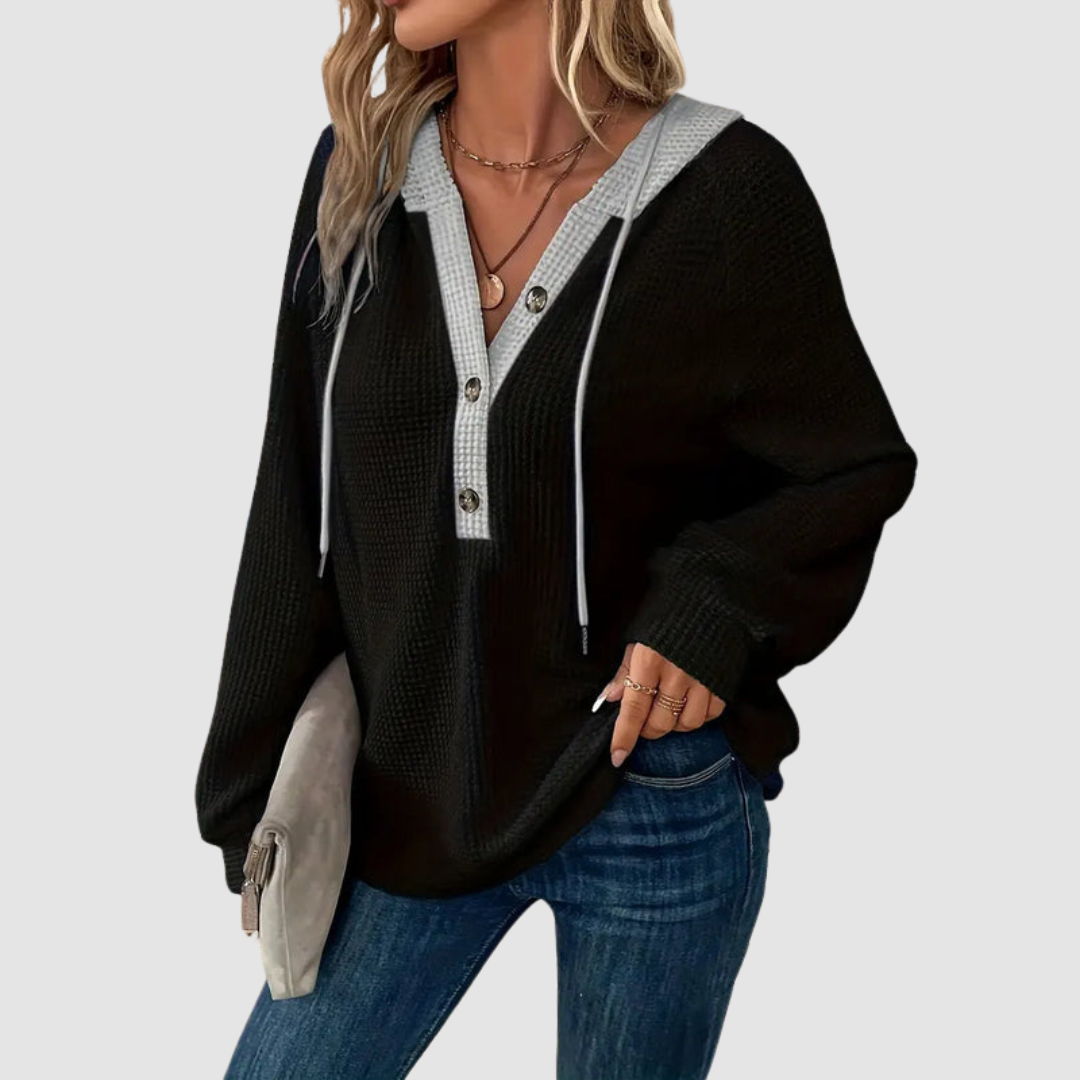 Women's Waffle-Knit Hoodie with Button Front Design