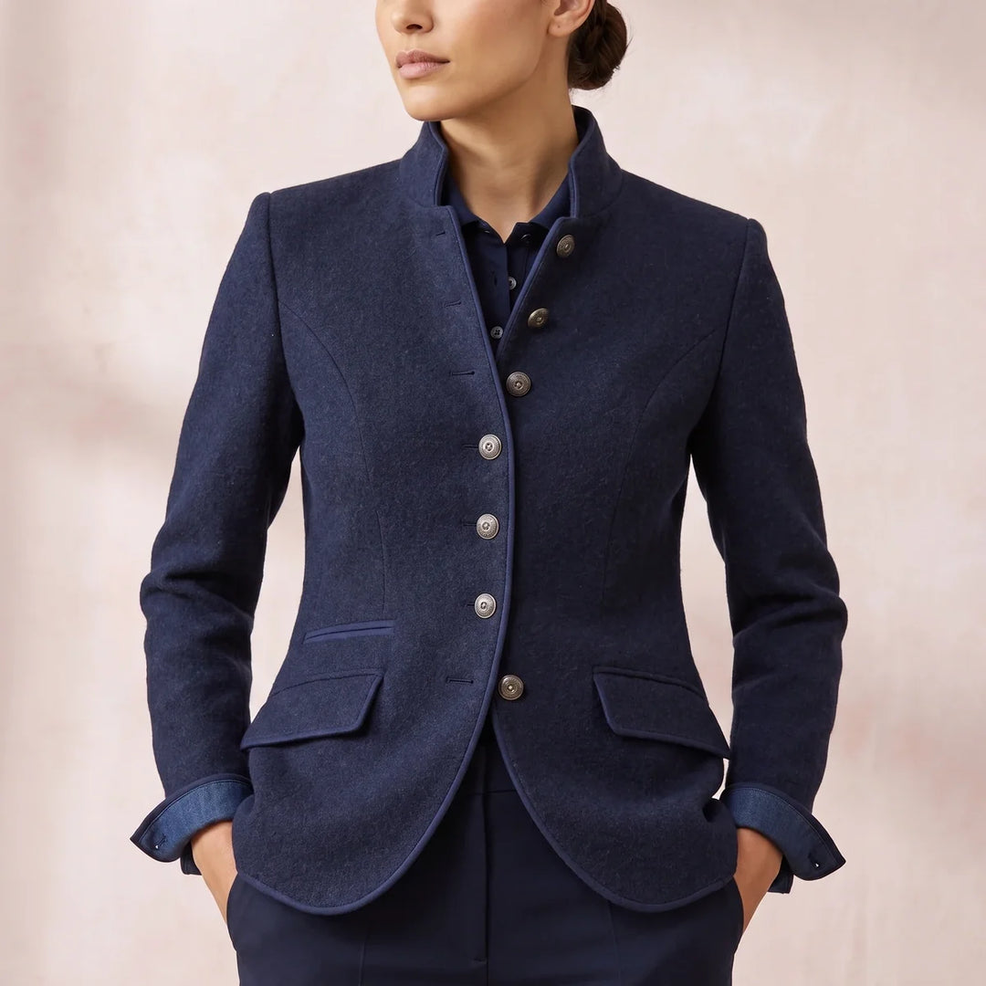 Women's Piped Stand Collar Wool Blazer