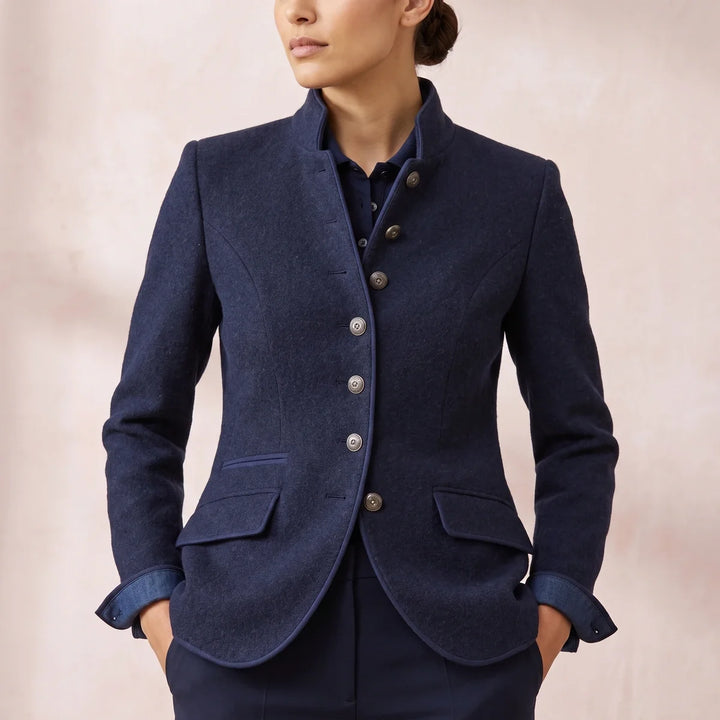 Women's Piped Stand Collar Wool Blazer