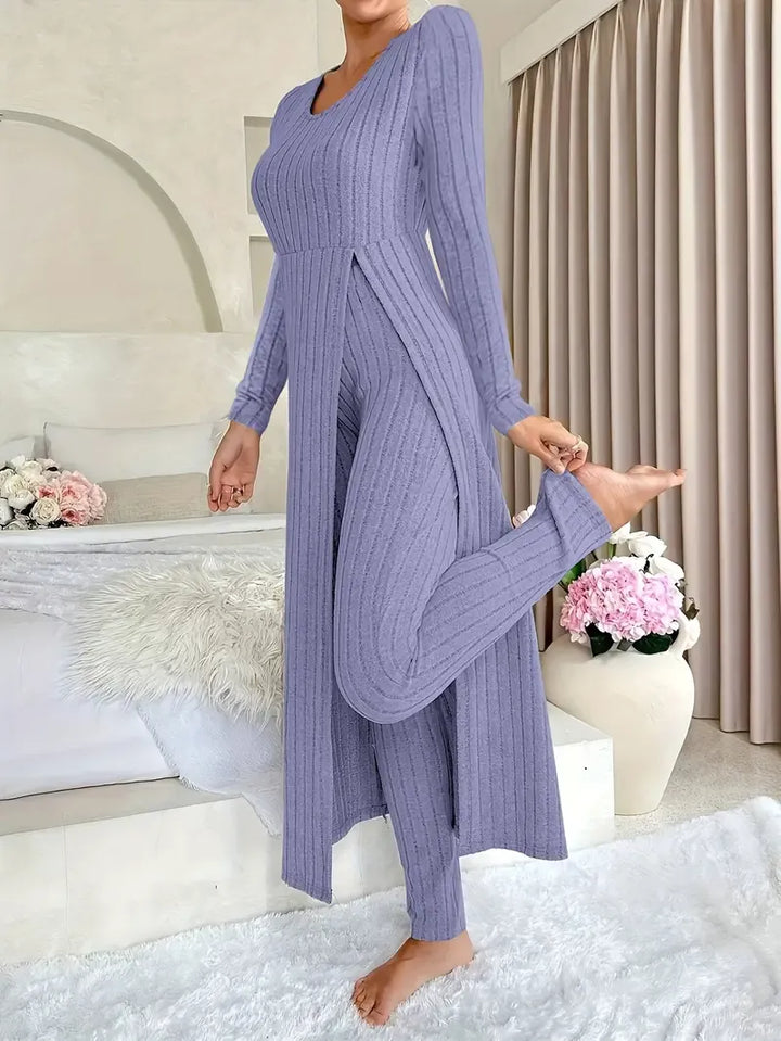 Women's Ribbed Long-Sleeve Lounge Set