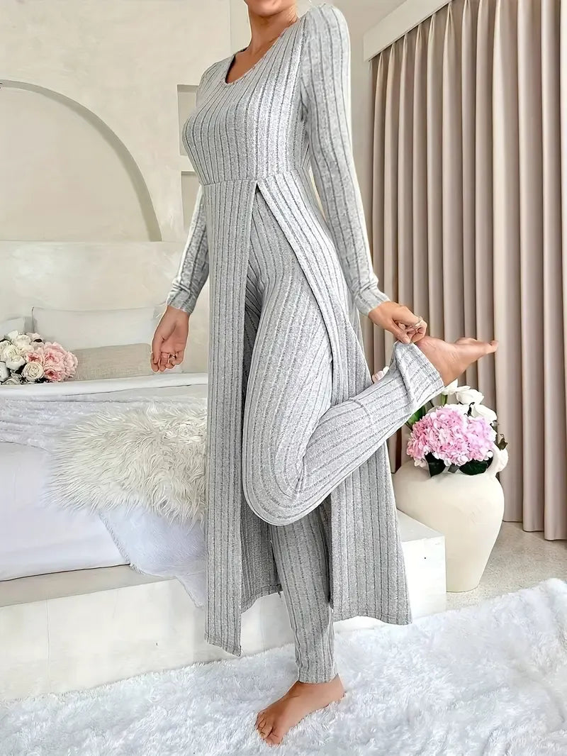Women's Ribbed Long-Sleeve Lounge Set