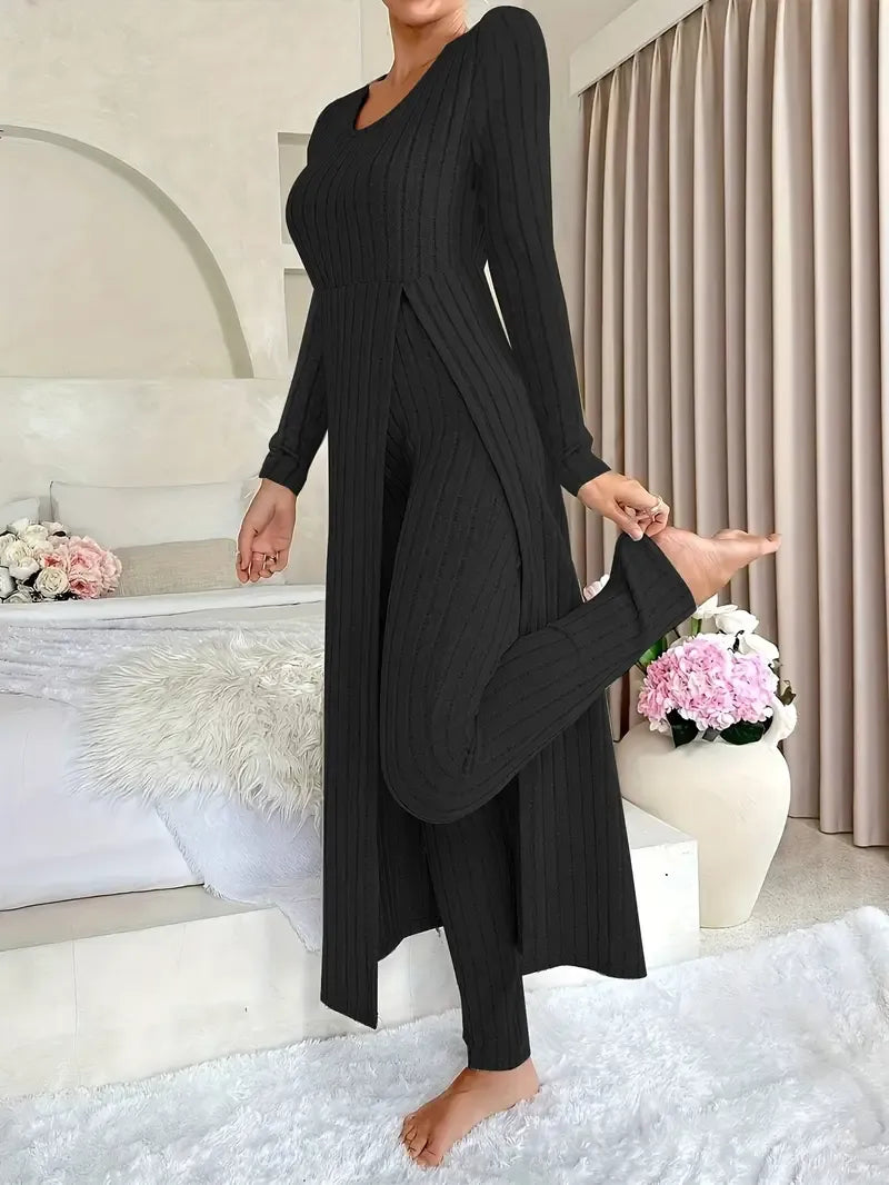 Women's Ribbed Long-Sleeve Lounge Set