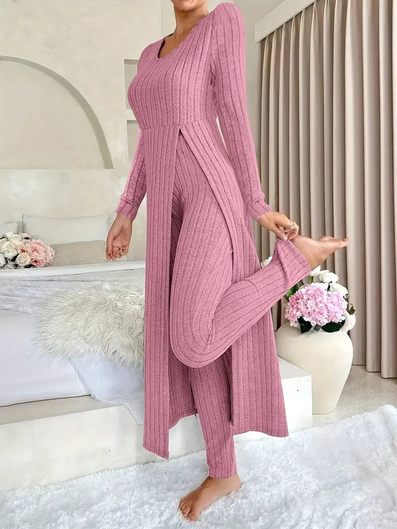 Women's Ribbed Long-Sleeve Lounge Set