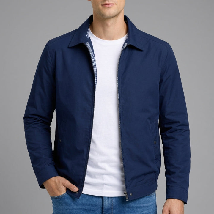 Men's Zip-Front Harrington Jacket with Check Lining