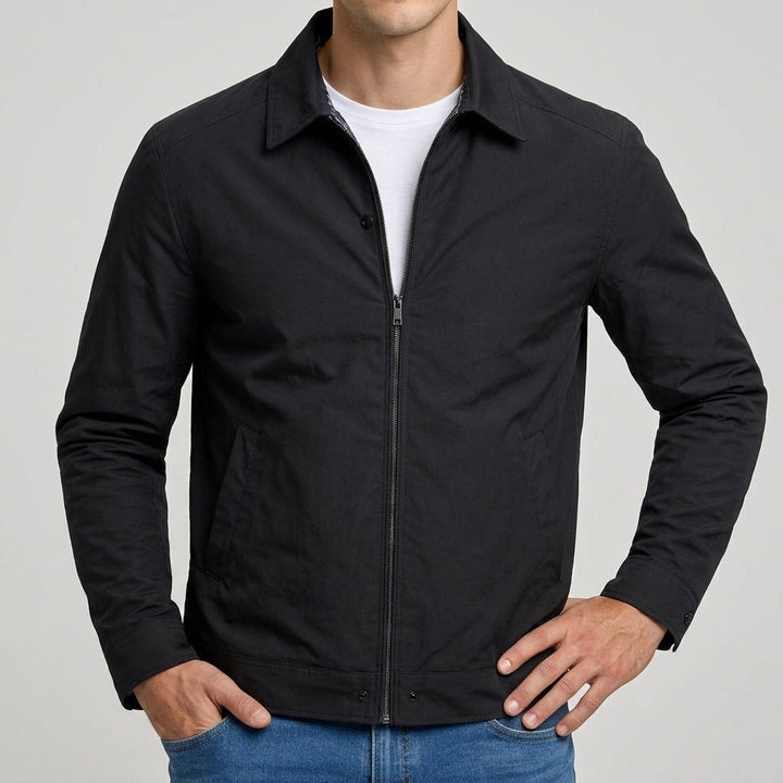 Men's Zip-Front Harrington Jacket with Check Lining