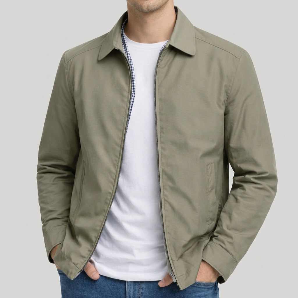 Men's Zip-Front Harrington Jacket with Check Lining
