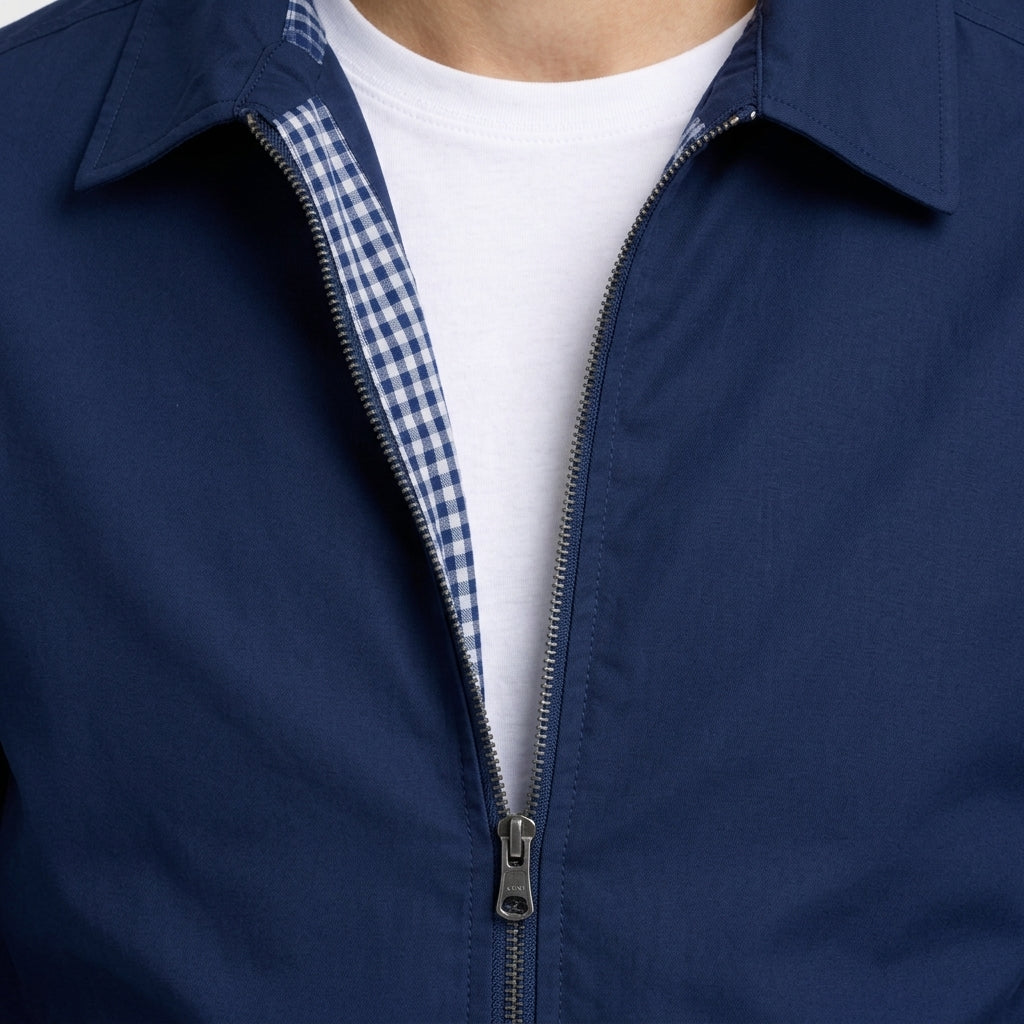 Men's Zip-Front Harrington Jacket with Check Lining
