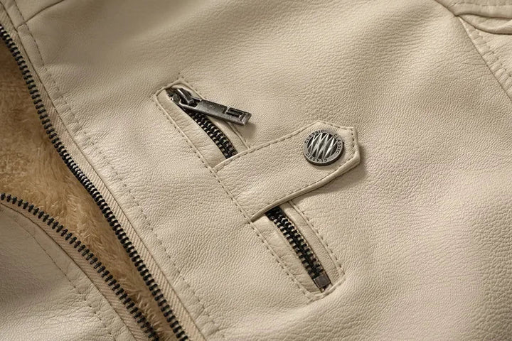 Men's Quilted Leather Jacket with Detachable Hood