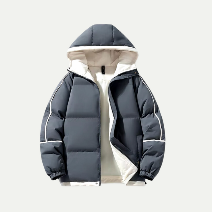 Men's Quilted Puffer Jacket with Drawstring Hood