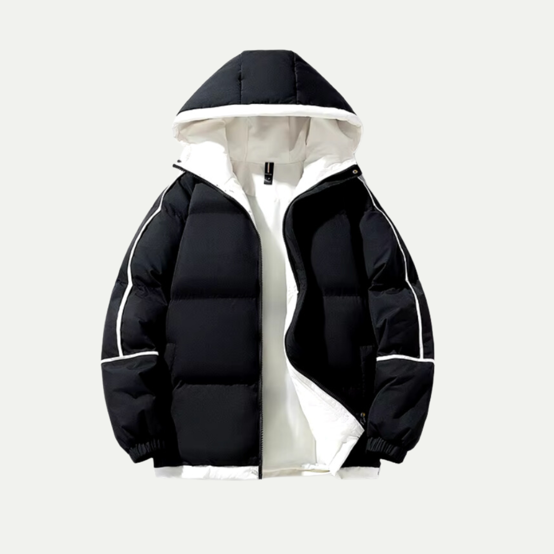 Men's Quilted Puffer Jacket with Drawstring Hood