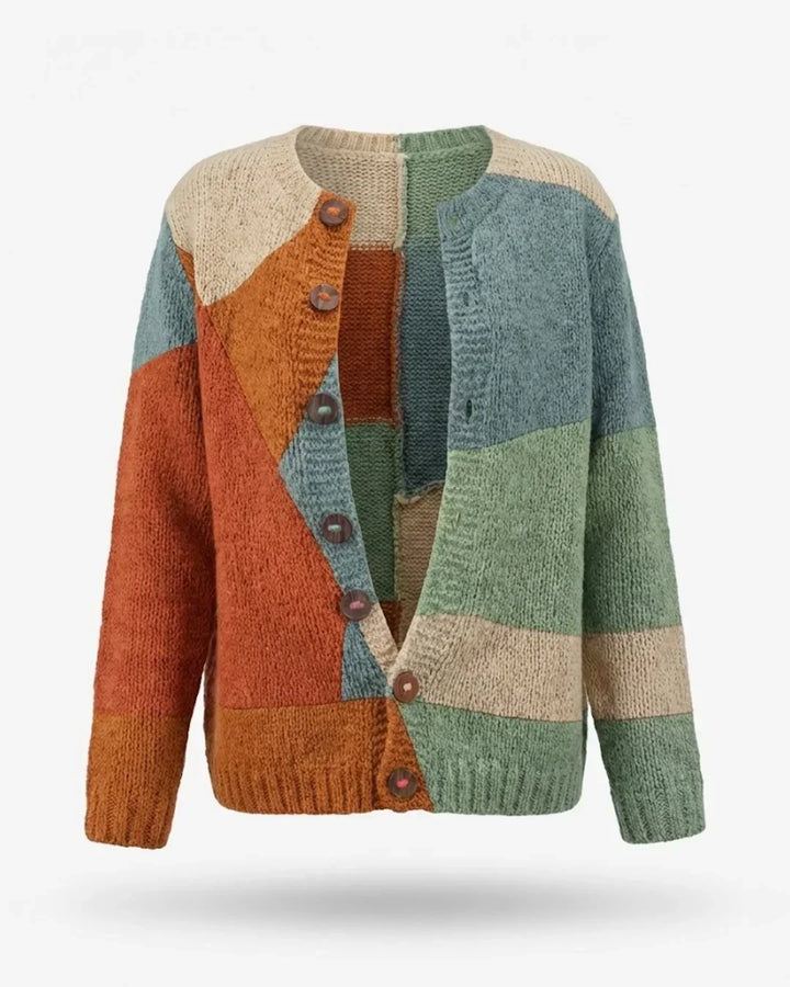 Women's Colorblock Patchwork Button-Front Cardigan