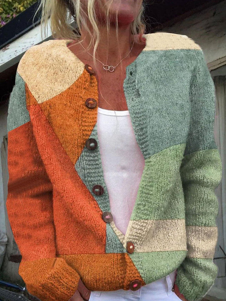 Women's Colorblock Patchwork Button-Front Cardigan