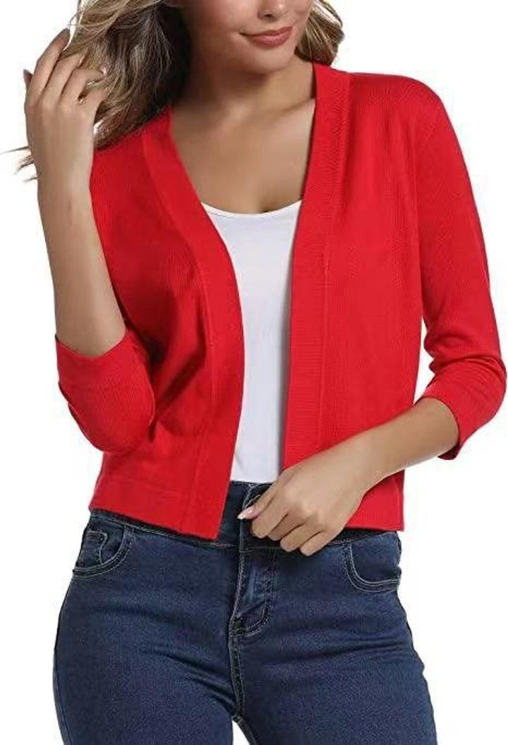 Women's Open-Front Sleeve Cropped Cardigan