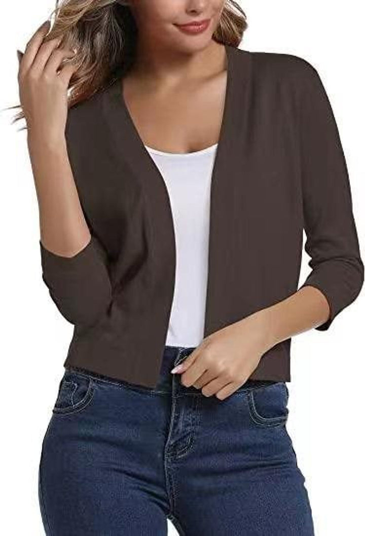 Women's Open-Front Sleeve Cropped Cardigan