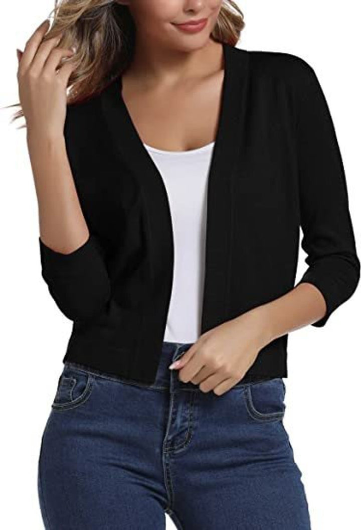 Women's Open-Front Sleeve Cropped Cardigan