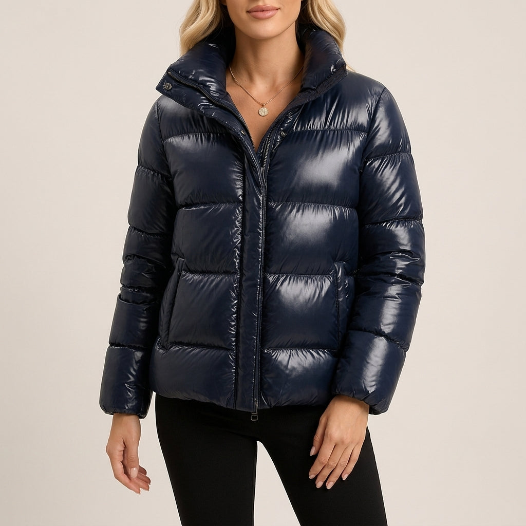 Women's Quilted Puffer Jacket with High-Gloss Finish