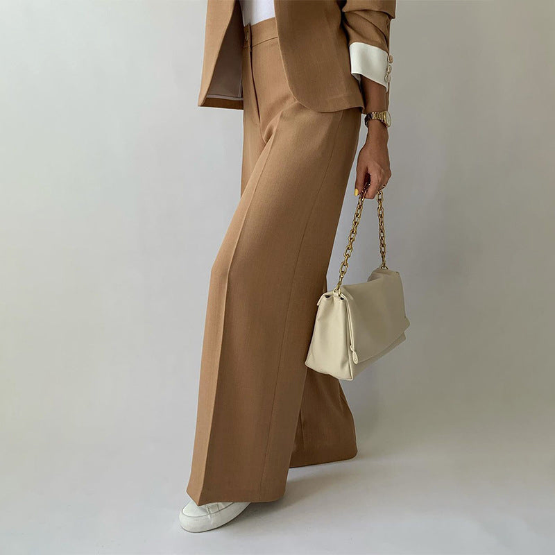 Women's Collarless Blazer and Pleated Straight Leg Trouser Set