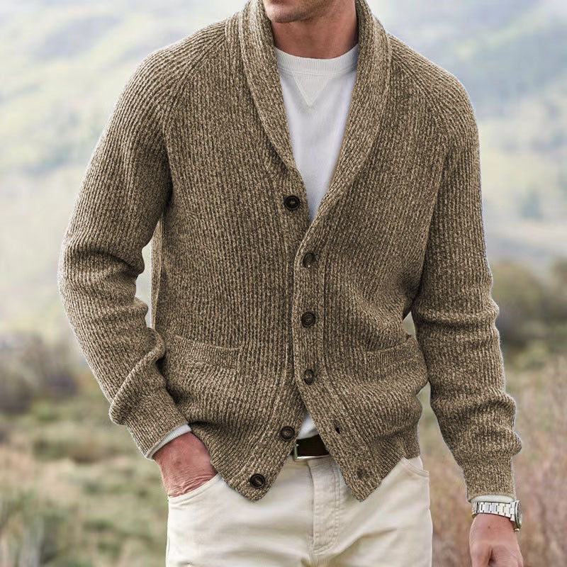 Men's Button-Front Ribbed Knit Sweater Cardigan